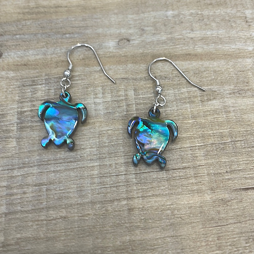 🪸 PAUA ABALONE SHELL TURTLE EARRINGS 🪸 Sterling Silver ✨🐢🪸🐚🧜🏼‍♀️✨ - Picture 2 of 3